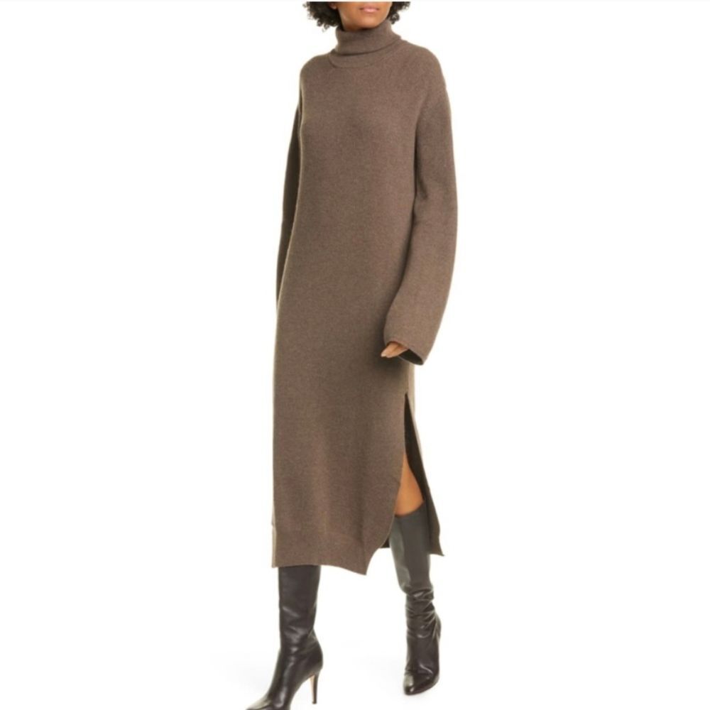 Nanushka Canaan Merino Cashmere Apricot Rib Knit Turtleneck Sweater Dress - Picture 15 of 16
